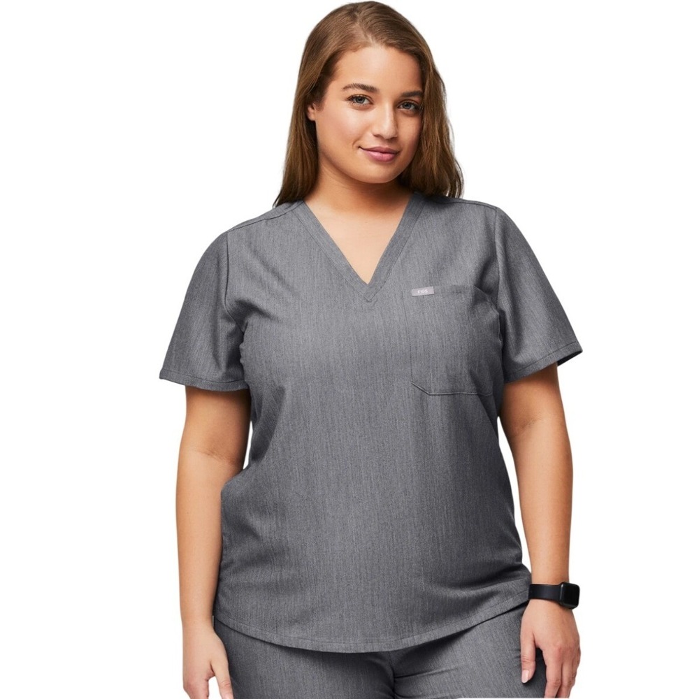 Figs Techincal Collection Catarina Scrub Top Heather Graphite Gray Sz XXL V-Neck